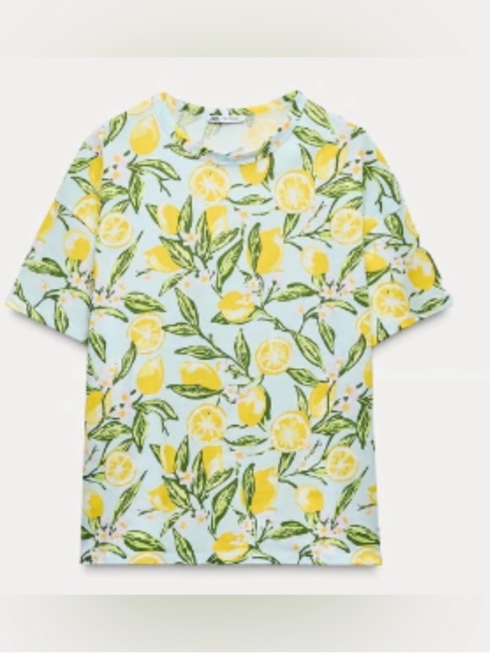 Zara Cotton Tee lemon print NWOT